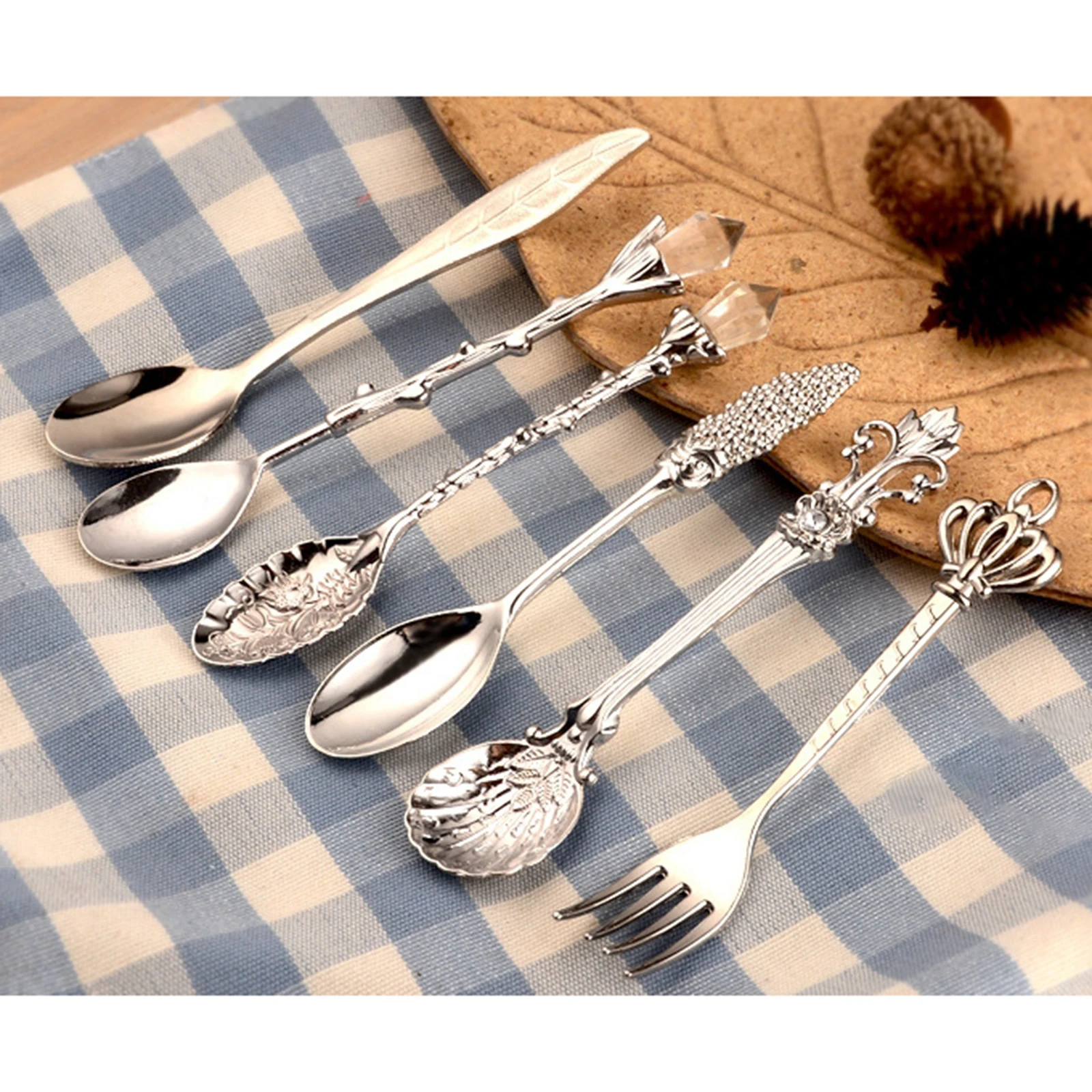 Spoon and Fork Set Spoon Decorative Dessert Spoons Coffee Spoons Golden