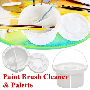 

Home With Handle Round Drawing Supplies Multifunction Office Art Portable Easy Clean Cleaning Tub Painting Brush Holder Beginner