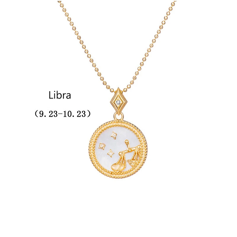 Libra 925 пробы серебро 12 Зодиак ожерелье Овен, Телец Близнецы Рак Лев Дева весы Скорпион Стрелец Козерога Водолей, рыбы - Цвет камня: Libra