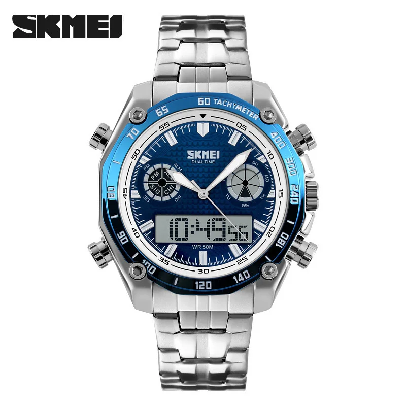 

Skmei 1204 Men Large Dial Steel Belt Waterproof Electronic Watch Dual Display MEN'S Watch Cool Business Wrist
