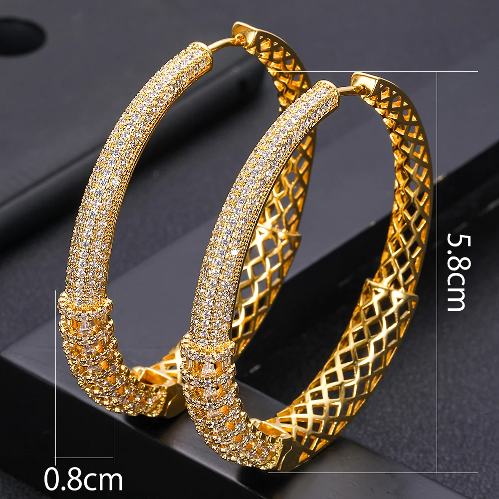 janeklly trendy Geometric bambo Hoop Earrings For Women Accessories Full Cubic Zirconia Earrings Jewelry pendientes mujer moda