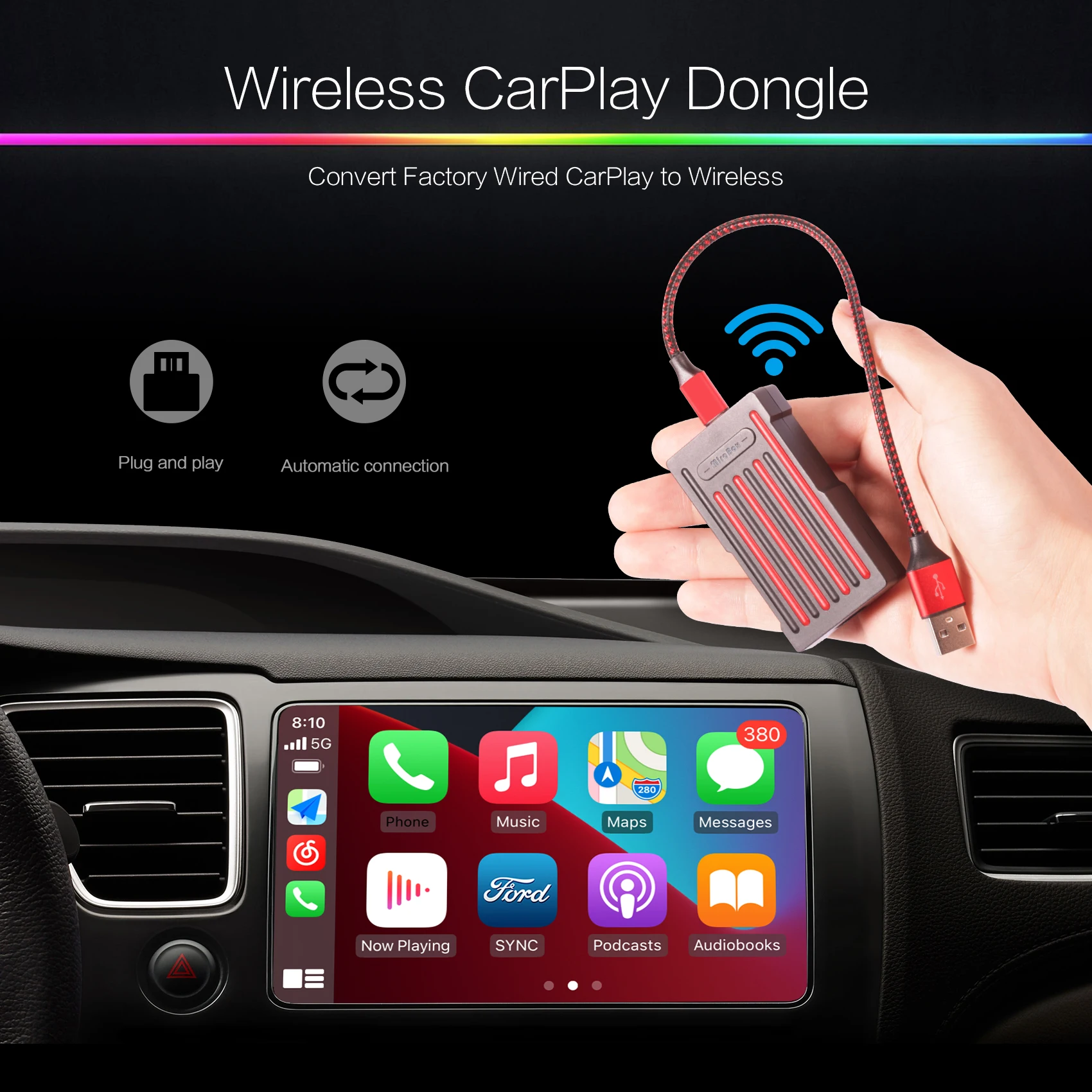 Wireless Carplay Adapter Convert Wired to Wireless CarPlay Dongle