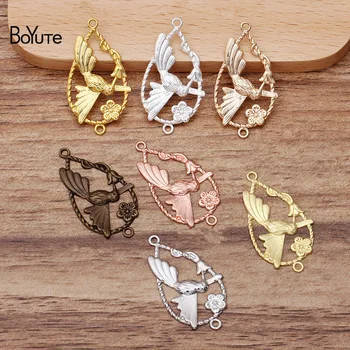 

BoYuTe (50 Pieces/Lot) 19*33MM Metal Brass Stamping Flower Bird Charms Connector Diy Hand Made Jewelry Accessories Wholesale