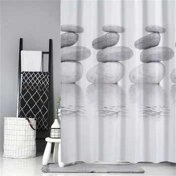 

High Quality Simple Style Fish Stone Digital Printing Shower Curtain Mildewproof Polyester Shower Curtain Household Items