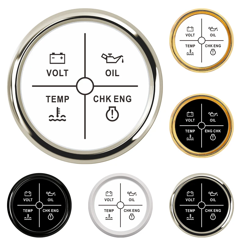 52 мм датчик сигнализации 9-32 в вольт/Температура масла/воды/проверка двигателя индикатор 4 Светодиодный индикатор сигнала тревоги датчик подходит для автомобиля лодки с подсветкой