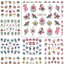 1 шт воды ногтей наклейки цветок ожерелье переводные наклейки воды обертывания бабочка ползунки для ногтей украшения BN1177-BN1188