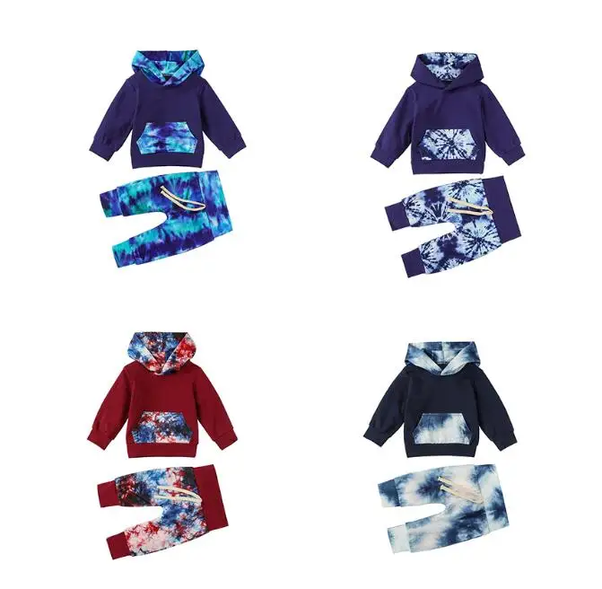 012m Infant Newborn Baby Boy Girl Tie Dye Clothes Set Autumn Fall Long