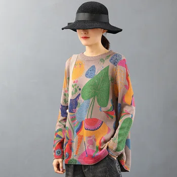 

Spring Korean Fashion Designer Ladies Loose Knitwears Womens Casual Printed Sweaters Vintage Pullovers Plus Size Jumper Mujer