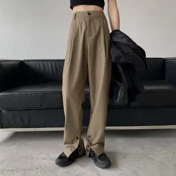 

ZCWXM Hot Straight Spring Retro 2020 Solid Split All Match Slender Large Size New Full Length High Waist Slim Versatile Pants