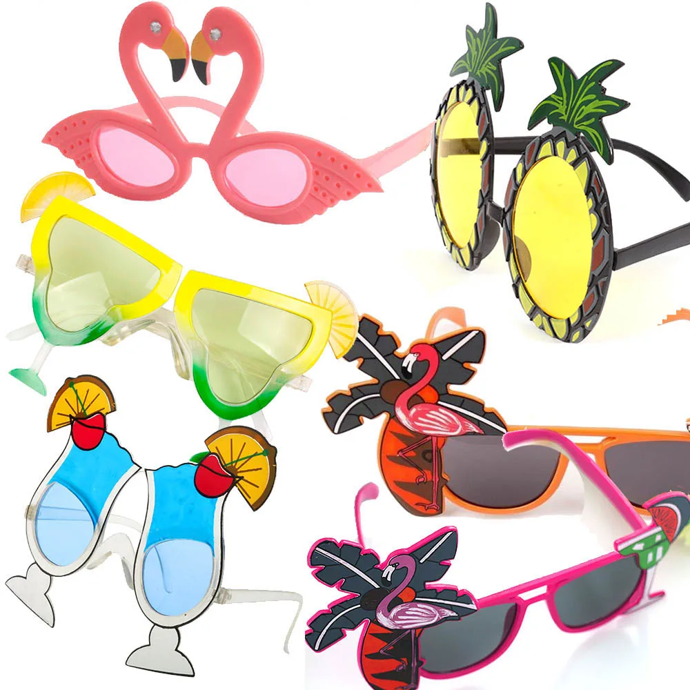 

6PC Hawaii Tropical Birthday Decoration Sunglasses Flamingo Party Decor Pineapple Sun Glasses Hawaiian Pool Party Supplies