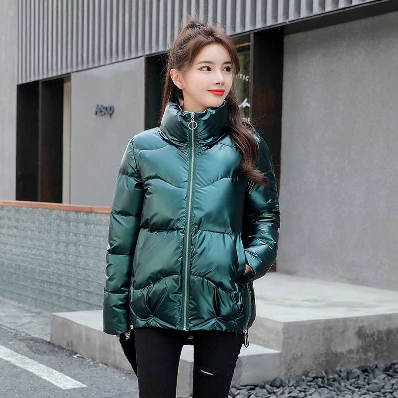 Women's Winter Short Jacket Oversized Thick Casual Parkas Woman Stand Collar Shiny Solid Glossy Plus Size Cotton Overcoat Female | Женская