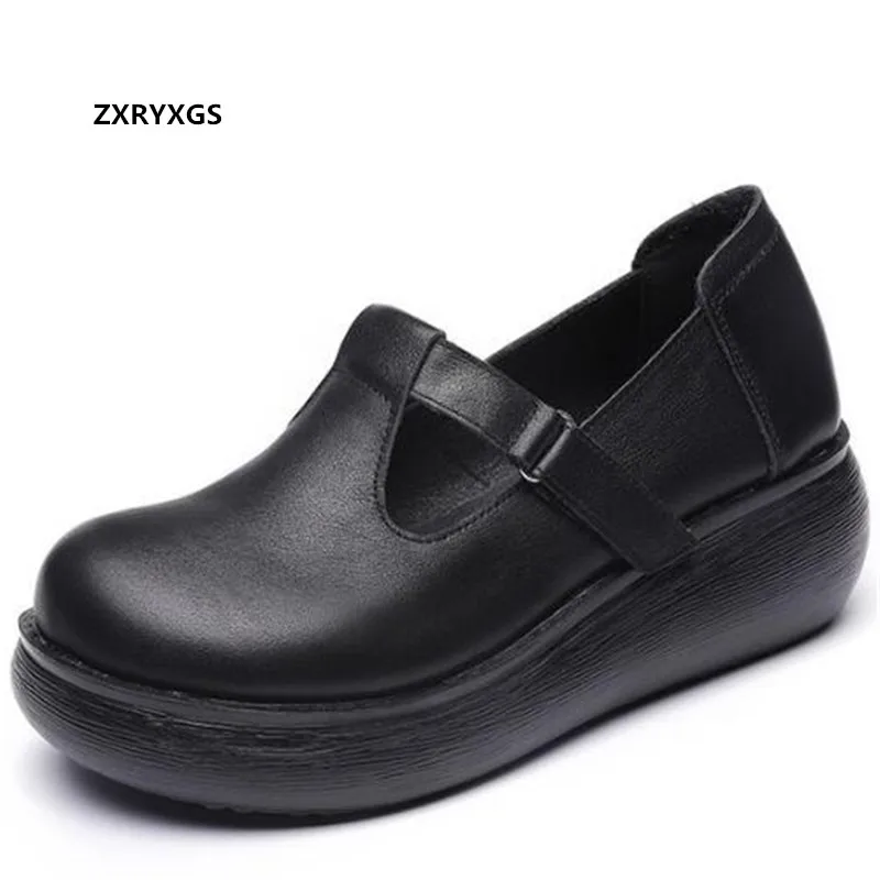 Promotion 2021 New Fashion Autumn Single Shoes Platform Wedges Heel Shoe Genuine Leather Temperament Casual High Heels | Обувь