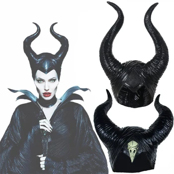 

Maleficent Mistress of Evil Maleficent Halloween Mask Cosplay Costume Latex Masks Black Queen Horns Headgear Props