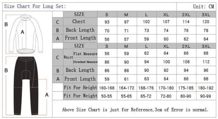 男款长袖尺码表