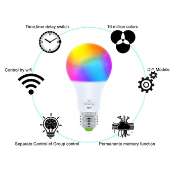 

Dimmable E27 RGB LED Wifi Smart Light Bulb for Amazon Alexa Google Home ALI88