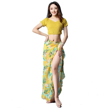 

Women Belly Dance Costume Bellydance Practice Clothes Cropped Top Printing Dancing Hip Scarf Oriental BellyDancing Teamwear