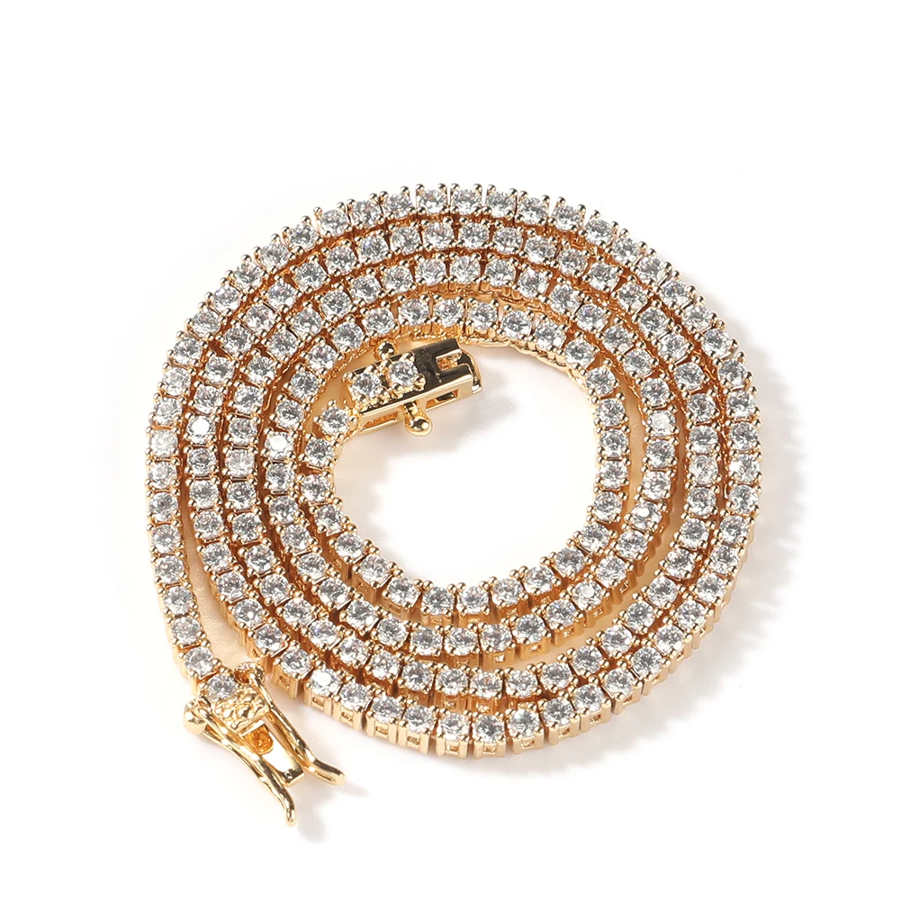 THE BLING KING Round Cut Iced Out Cubic Zirconia 2mm Tennis Link Chain Necklace Top Quality CZ Necklace Women Men Hiphop Jewelry