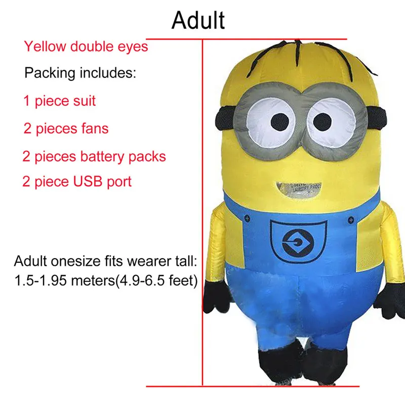 Adult Yellow Double Надувной костюм Миньона, костюмы на Хэллоуин для взрослых, надувной костюм Миньона из мультфильма «Гадкий я», Рождественский костюм Миньона, маскарадный костюм - Цвет: Adult Yellow Double