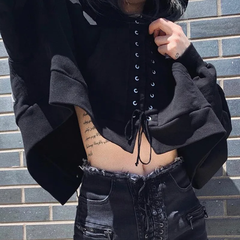 

2020 Dark Harajuku Style Girl BF Loose Long-Sleeved Vintage Chic Corns Strap Knitted Top Women