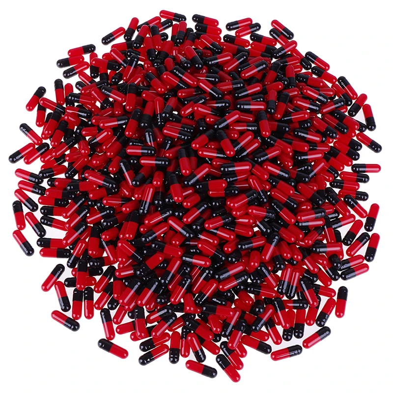 black red 1000 шт Пустые твердые желатиновые капсулы все виды цветных таблеток Чехол пустые таблетки держатель(Соединенные или отдельные Капсулы доступны - Цвет: black red
