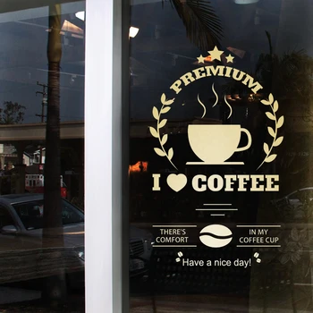 

Coffee Shop Sticker Bean Milk tea Decal Cafe Cup Poster Vinyl Art Wall Decor Mural Decoration Break Bread Coffee Glass Decals