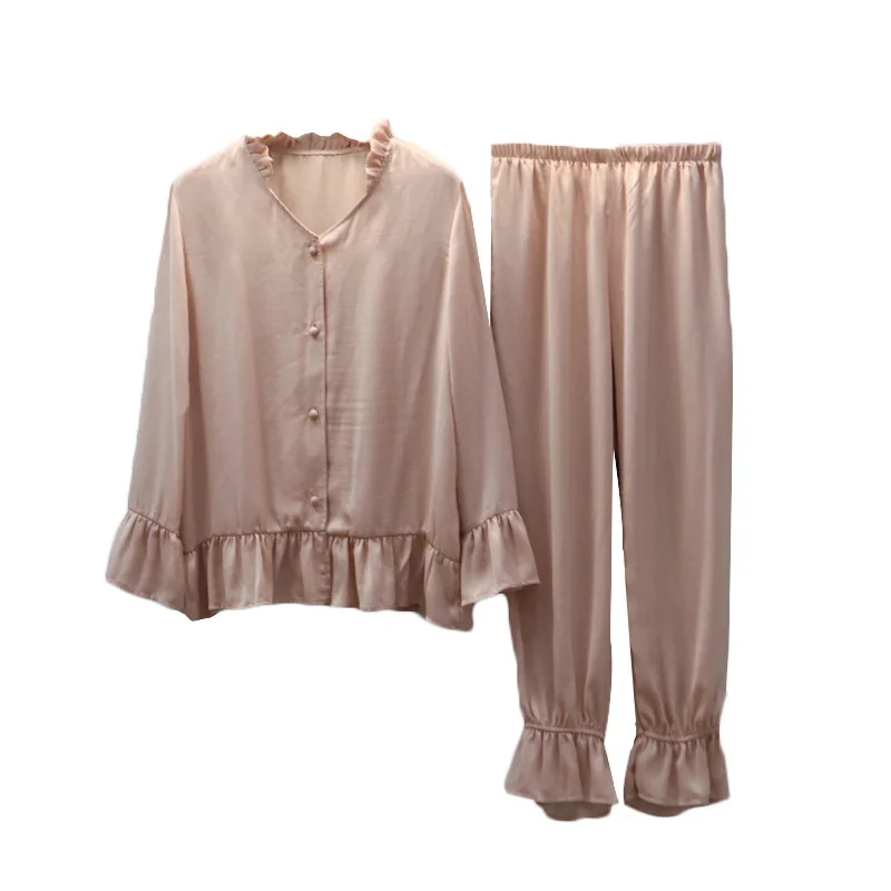 Осенняя Шелковая пижама с принцессой, комплект, сексуальная пижама с v-образным вырезом, Женская винтажная Пижама, розовая ночная одежда, домашний костюм, комплект для отдыха