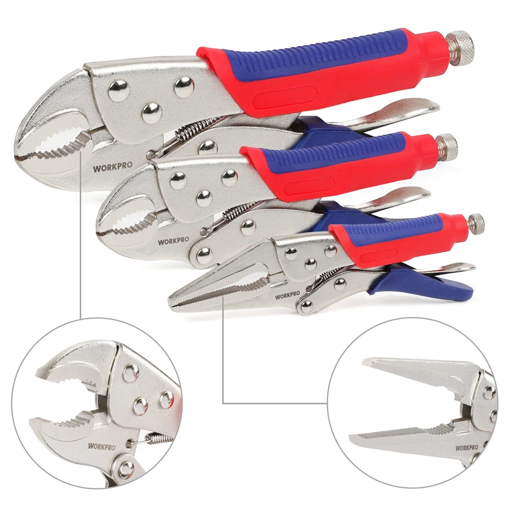 WORKPRO Locking Pliers Welding Tools Pliers Set 3PC 7" 10" Curved Jaw 6-1/2" Straight Jaw hand tools,universal pliers,multifunctional pliers