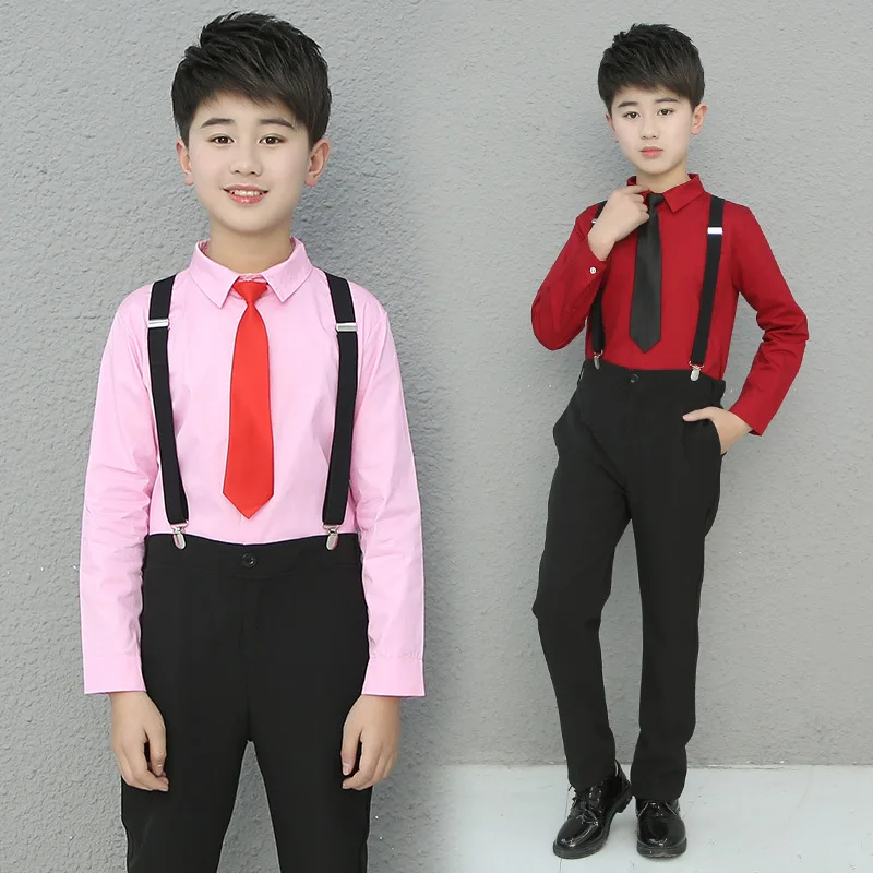 New Teenage Boys Clothing Set White Shirts And Black Strap Pants Solid Color Children's Day Suit Kids Chorus Costume - Children's - AliExpress