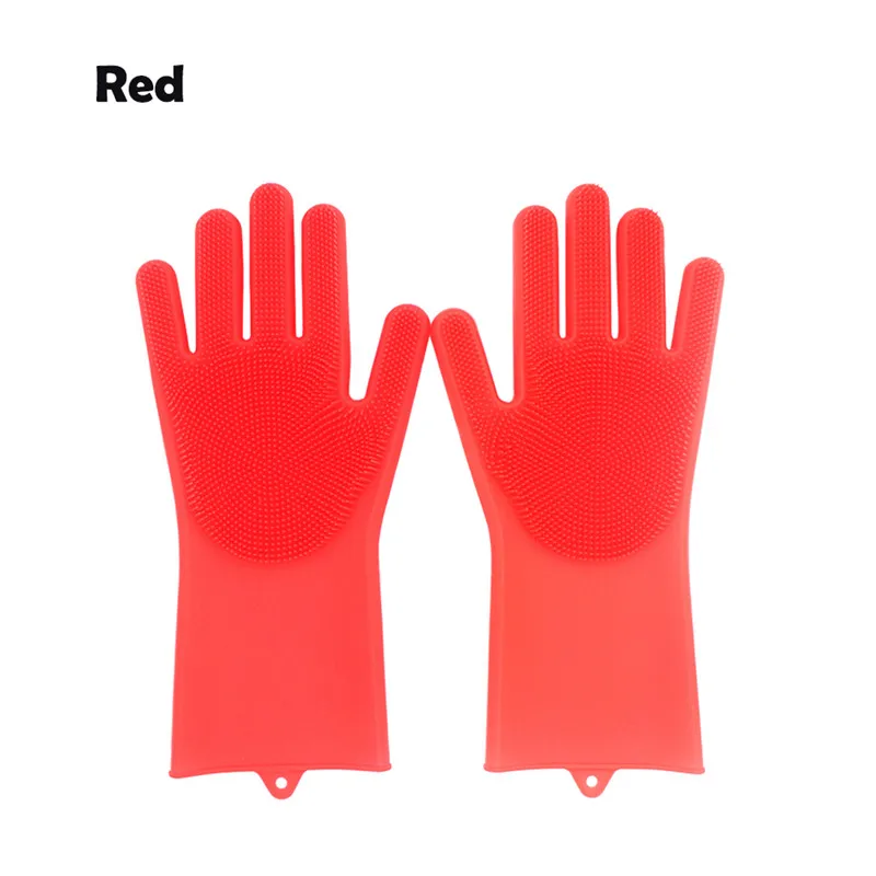 1 пара, волшебные силиконовые перчатки для мытья посуды, силиконовые перчатки для мытья посуды с чистящей щеткой, кухонные аксессуары, бытовые инструменты - Цвет: Красный
