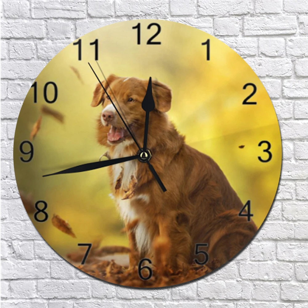 25cm/10inch Round Dogs Painting Wall Clock Numeral Digital Dial Mute No