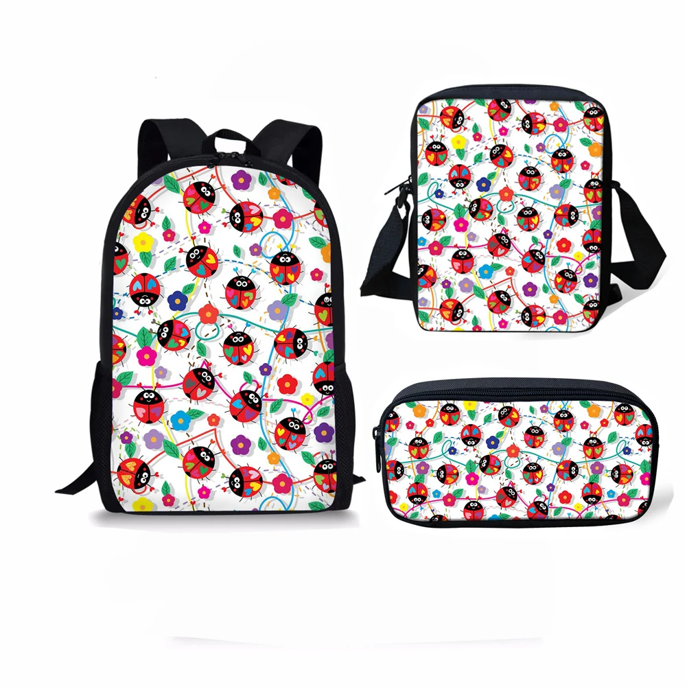 2021 New Kids School Bags Set 3pcs Children Primary Junior High school Backpack Animals Ladybug Printing Mochilas