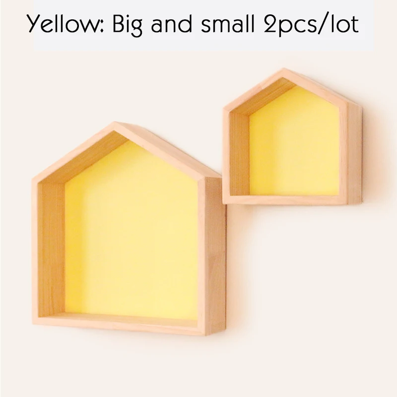 Yellow 2 small big Высокое Качество натуральные WoodShelf для детской комнаты настенный Декор деревянные настенные полки для детей мальчиков и девочек Украшения в спальню деревянная полка для детской комнаты - Цвет: Yellow 2 small big