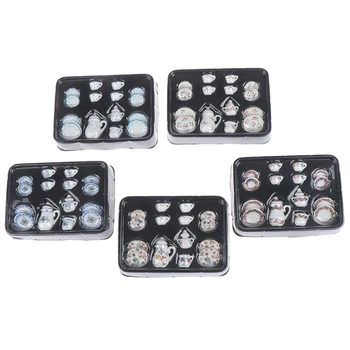 

1:12 Miniature 17PCS Porcelain Tea Cup Set Chintz Flower Tableware Kitchen Dollhouse