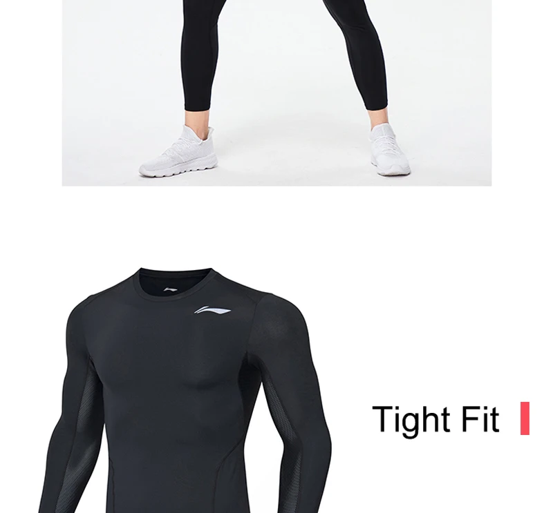 Li-Ning, мужская тренировочная серия, базовый слой, 88% нейлон, 12% спандекс, подкладка, облегающая, длинный рукав, спортивные футболки, AUDP063 MTL1051