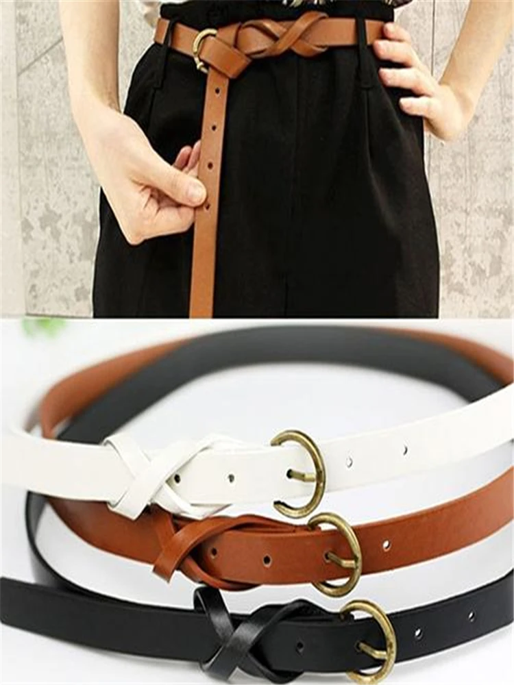 Womens belt Vintage Casual Simple Thin Waist Belt Faux Leather Metal Buckle Skinny New Female seatbelt