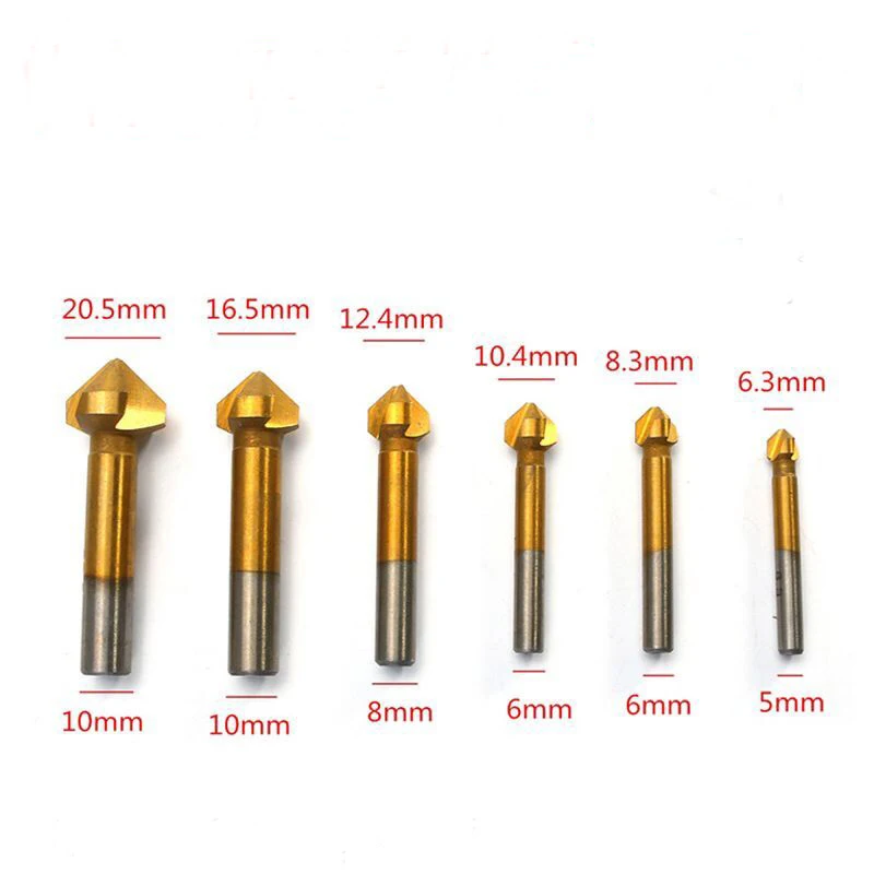 6pcs 90 Degree 3 Flute Chamfer Drill Bit Hss Chamfering End Mill Charmfer Cutter Countersink