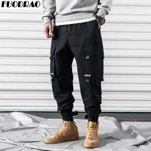 FUODRAO/свободные брюки-карго с карманами; хлопковые брюки для бега в японском стиле; уличная одежда в стиле хип-хоп; мешковатые шаровары; черные спортивные брюки; K266