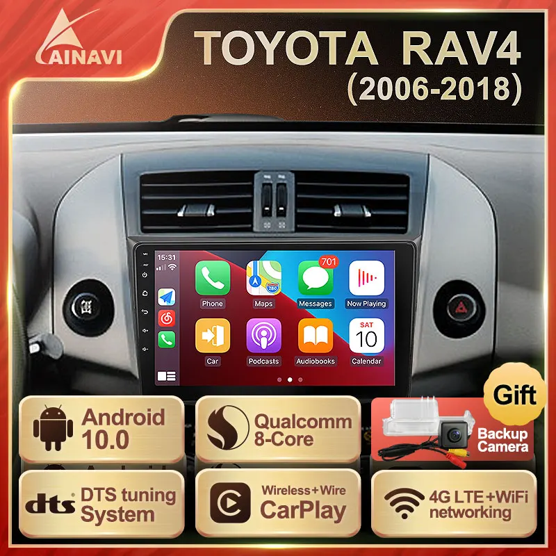 US $164.65 Car Radio Android 100 QLED Screen For Toyota RAV4 20062018 Auto Stereo Multimedia Navigation Video Player GPS Carplay NO 2 DIN
