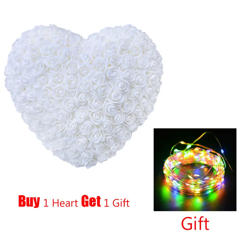 Белый Dropshipping 30CM Artificial Rose Heart Shaped with LED Light for Valentine's Day Birthday New Year Gifts Love Gift - Цвет: Белый