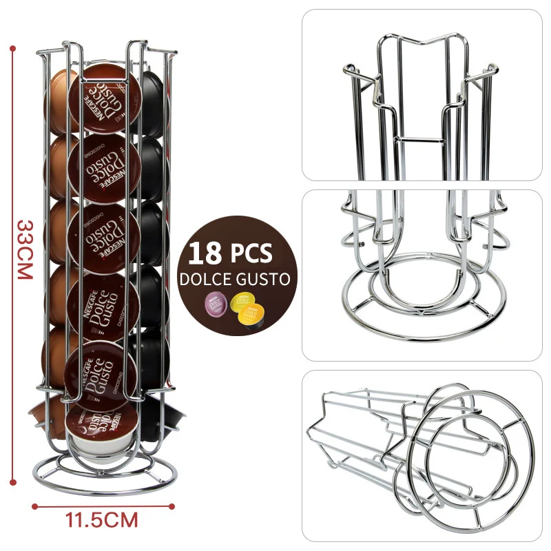 US $14.52 Metal Coffee Pod Holder Iron Chrome Plating Stand Coffee Capsule Storage Rack For 18pcs Dolce Gusto Capsule Coffee Capsule Shelf