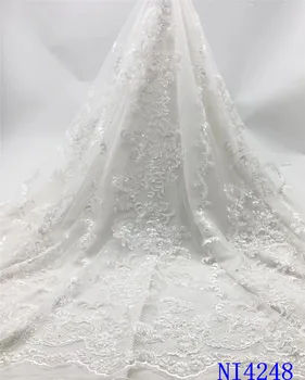 

Latest Bride French Tulle Lace Handmade Beaded Style For Nigerian Wedding Dress High Quality African Mesh Lace Fabrics NI4248-1