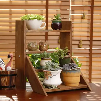 

Rural Flower Flower Rack Office Desktop, Fleshy Window Frame Mini Shelf Potted Real Wood Frame On The Table