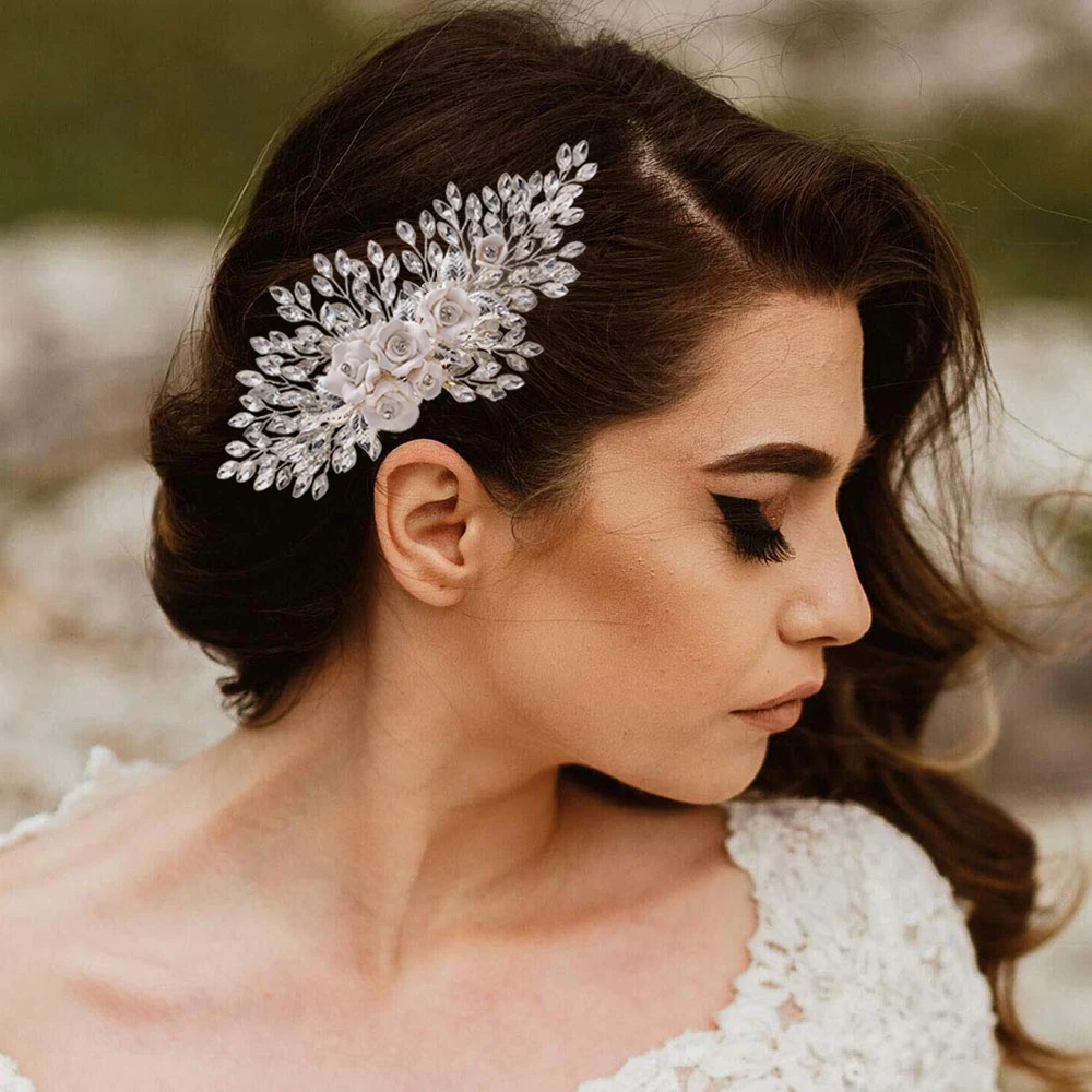 Wedding Bride Hair Comb Pearl Floral Luxury Headwear Women Jewelry Decoration 