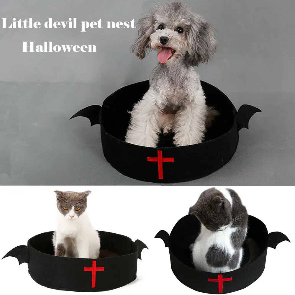 

Halloween Puppy Cat Dog Soft Felt Cozy Warm Little Devil Round Pet Nest Beds