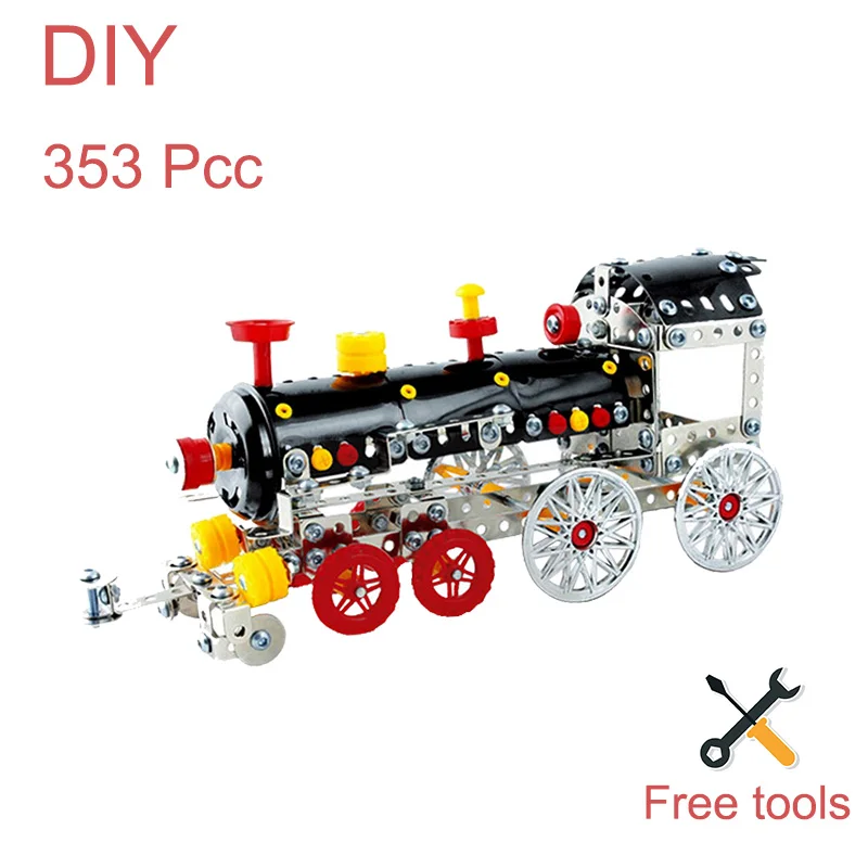 

353Pcs DIY toys Metal Building Blocks Steam Locomotive Hands-on Intelligence Assembly Alloy Toy Model For Children Kid Gift