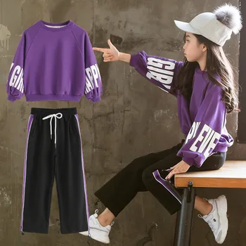 

vetement enfant fille Korean size 6 Girls Clothing Sets Puff Sleeve Tshirts and Pants Two Piece Sport Sets for Teenage bodysuit