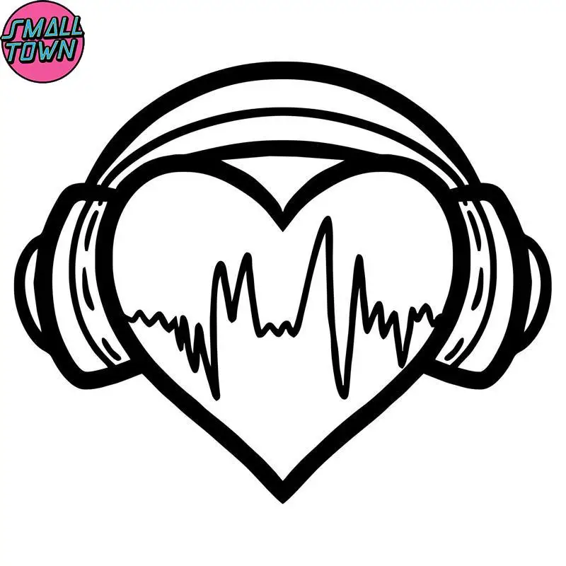 

Small Town 17.1cm*14cm Heart Phones Car-Styling Car Accessories Vinyl Stickers Decals Black/Silver S3-5723