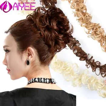 

AIYEE Clip In Hair Extensions Black Brown High Temperature Fiber Fake Hairpiece Synthetic Women Curly Bun Chignon Elastic Band