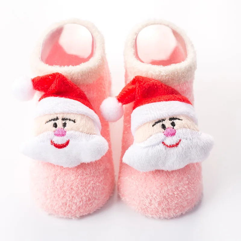 Рождественские носки для новорожденных нескользящие носки для младенцев Детские хлопковые носки для мальчиков и девочек зимние носки с изображением Санта-Клауса и лося для малышей От 0 до 3 лет - Цвет: Pink Santa Claus