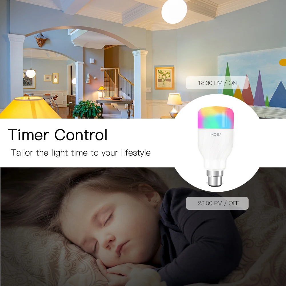 WiFi Smart Light Bulb Intelligent Colorful LED Lamp 7W RGBW APP Remote Control Works with Alexa Google for Smart Home B22